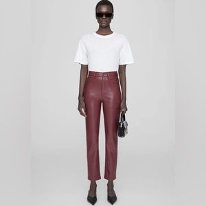 ANINE BING Sonya Faux Leather Pants Burgundy NEW